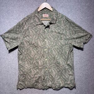 Jachs NY Mens XL Green Tropical Palm Leaf Rayon Cotton Button Down Shirt
